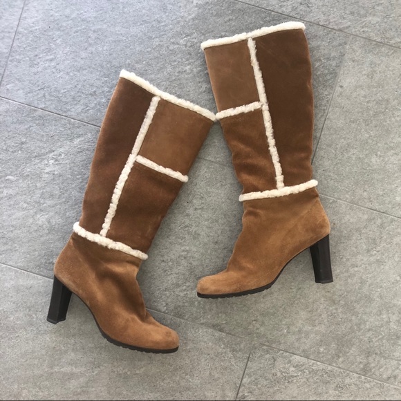 Stuart Weitzman Shoes - Stuart Weitzman Tan Shearling Trim Tall Heel Boots